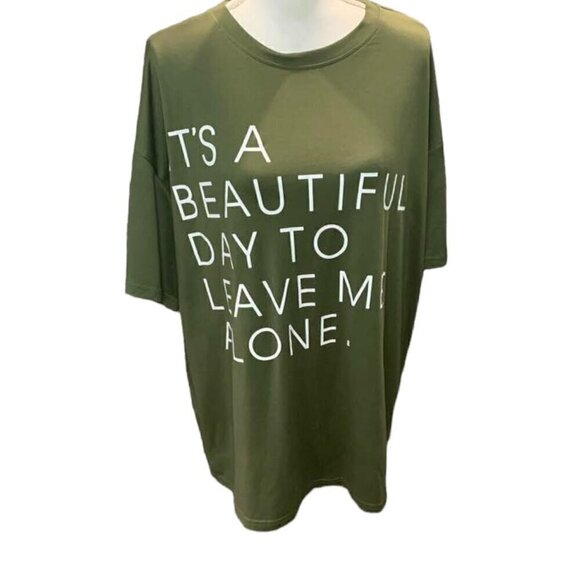 FUN Army Green Short Sleeve T-Shirt "It's a Beautiful Day to Leave Me Alone" - Picture 1 of 2